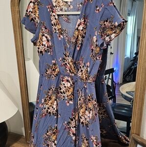 Altar'd State Floral True Wrap High Low Flutter Sleeve Dress Large